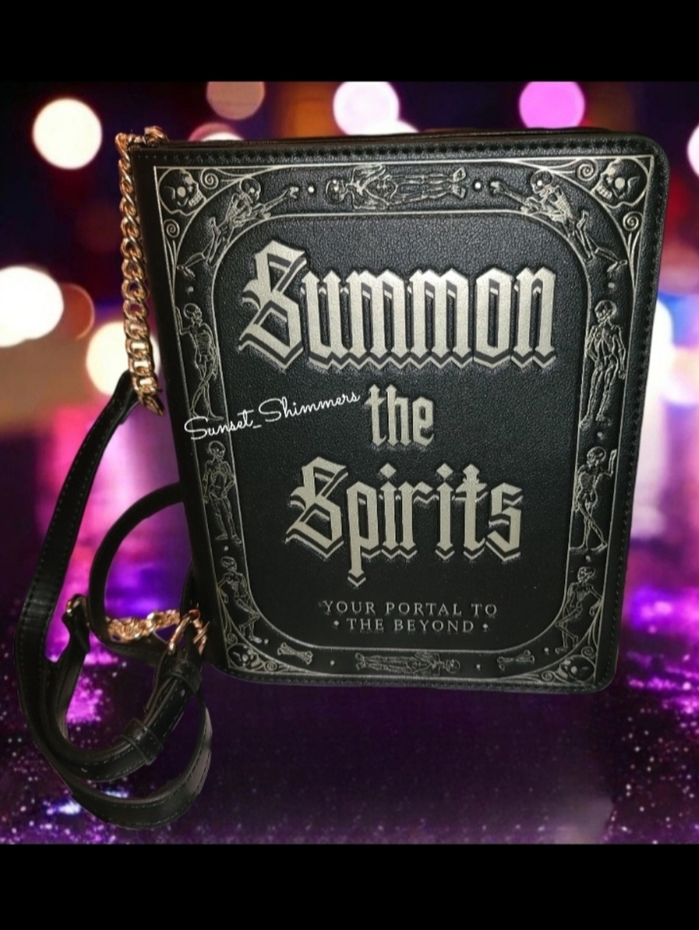 Gothic Spell Book Crossbody Purse Summon The Spirits Skeleton Halloween Handbag